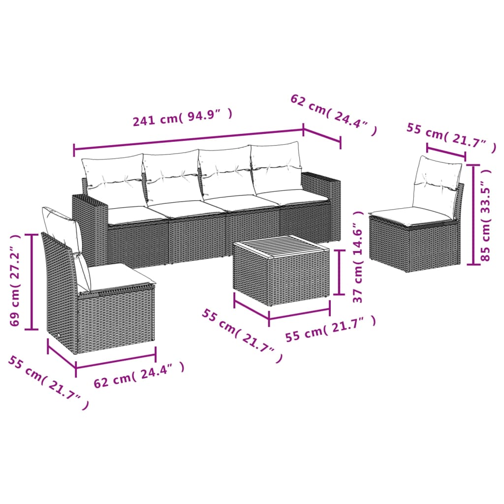 Set Canapele De Grădină Cu Perne, 7 Piese, , Poliratan