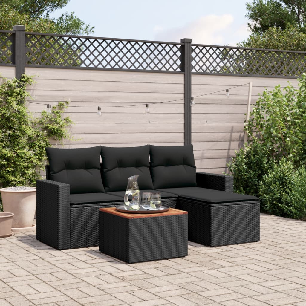 Set Mobilier De Grădină Cu Perne, 5 Piese, Negru, Poliratan