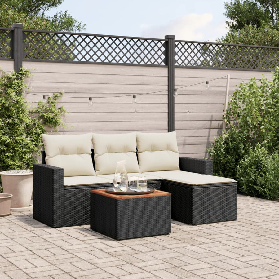Set Mobilier De Grădină Cu Perne, 5 Piese, Negru, Poliratan