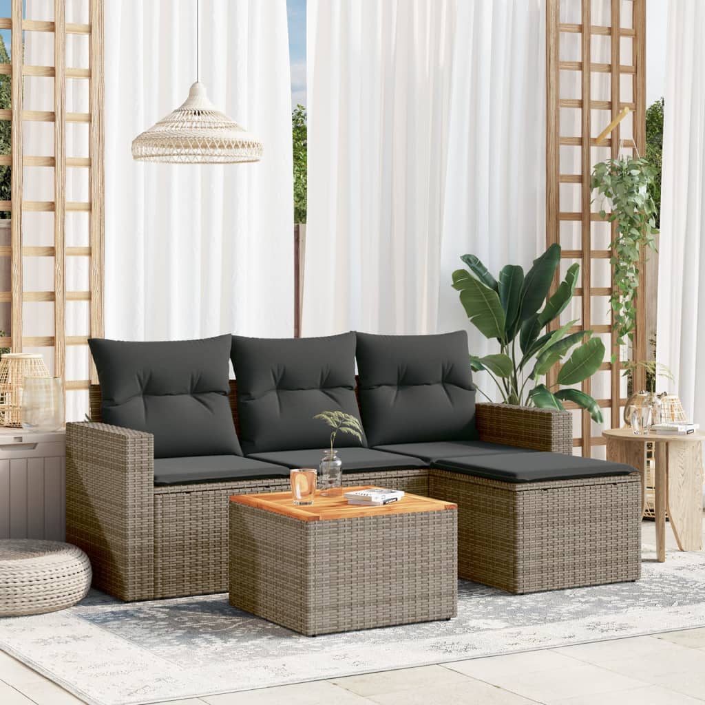 Set Mobilier De Grădină Cu Perne, 5 Piese, Negru, Poliratan
