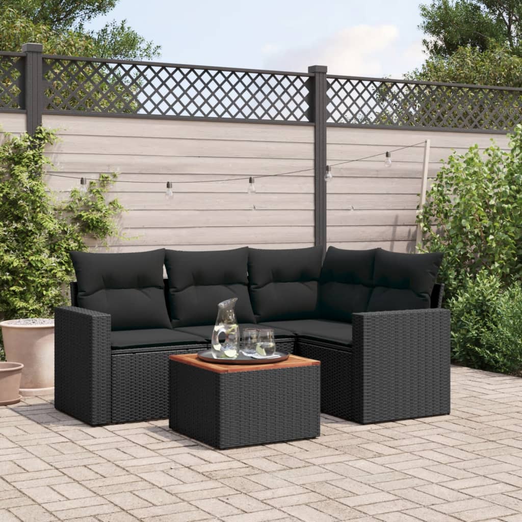 Set Mobilier De Grădină Cu Perne, 5 Piese, Negru, Poliratan