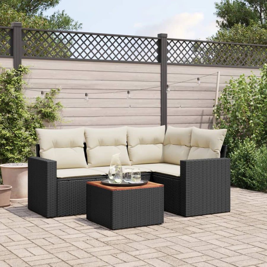 Set Mobilier De Grădină Cu Perne, 5 Piese, Negru, Poliratan