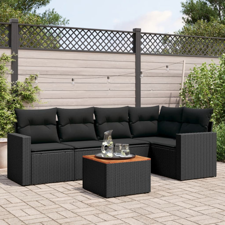 Set Mobilier De Grădină Cu Perne, 6 Piese, Negru, Poliratan