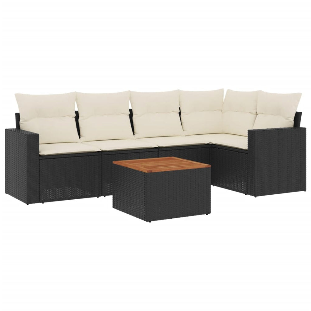 Set Mobilier De Grădină Cu Perne, 6 Piese, Negru, Poliratan