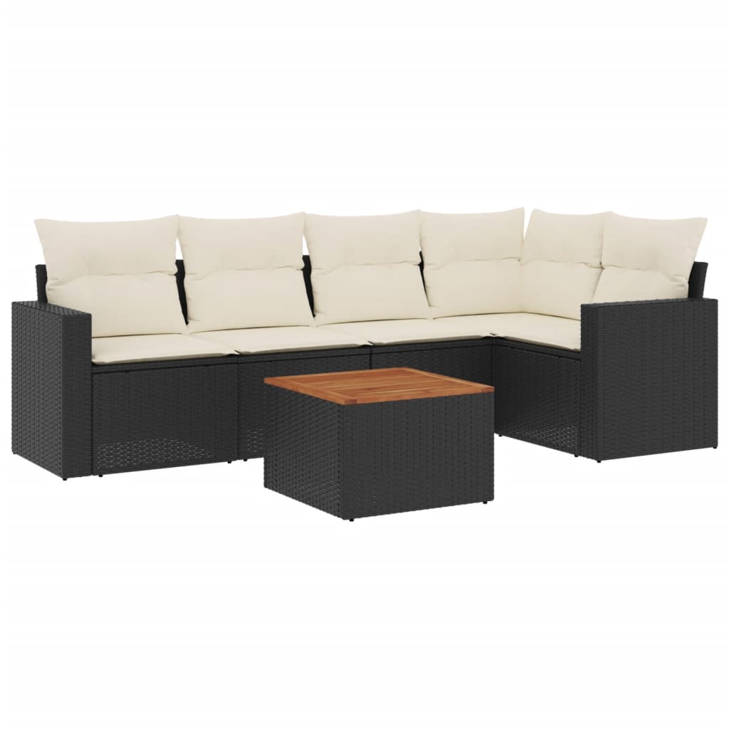 Set Mobilier De Grădină Cu Perne, 6 Piese, Negru, Poliratan