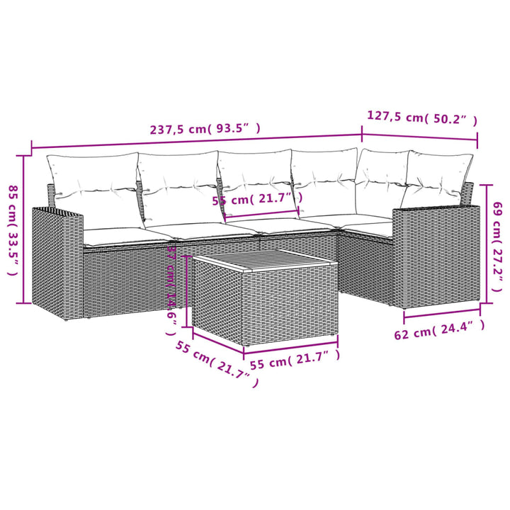 Set Mobilier De Grădină Cu Perne, 6 Piese, Negru, Poliratan