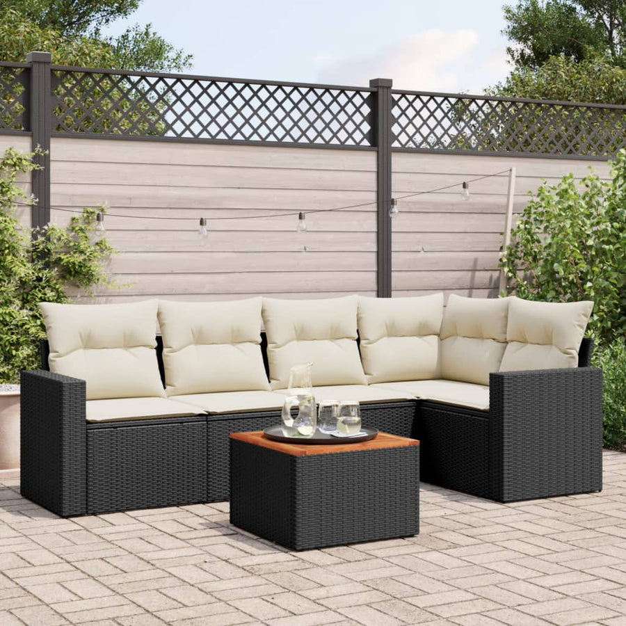 Set Mobilier De Grădină Cu Perne, 6 Piese, Negru, Poliratan