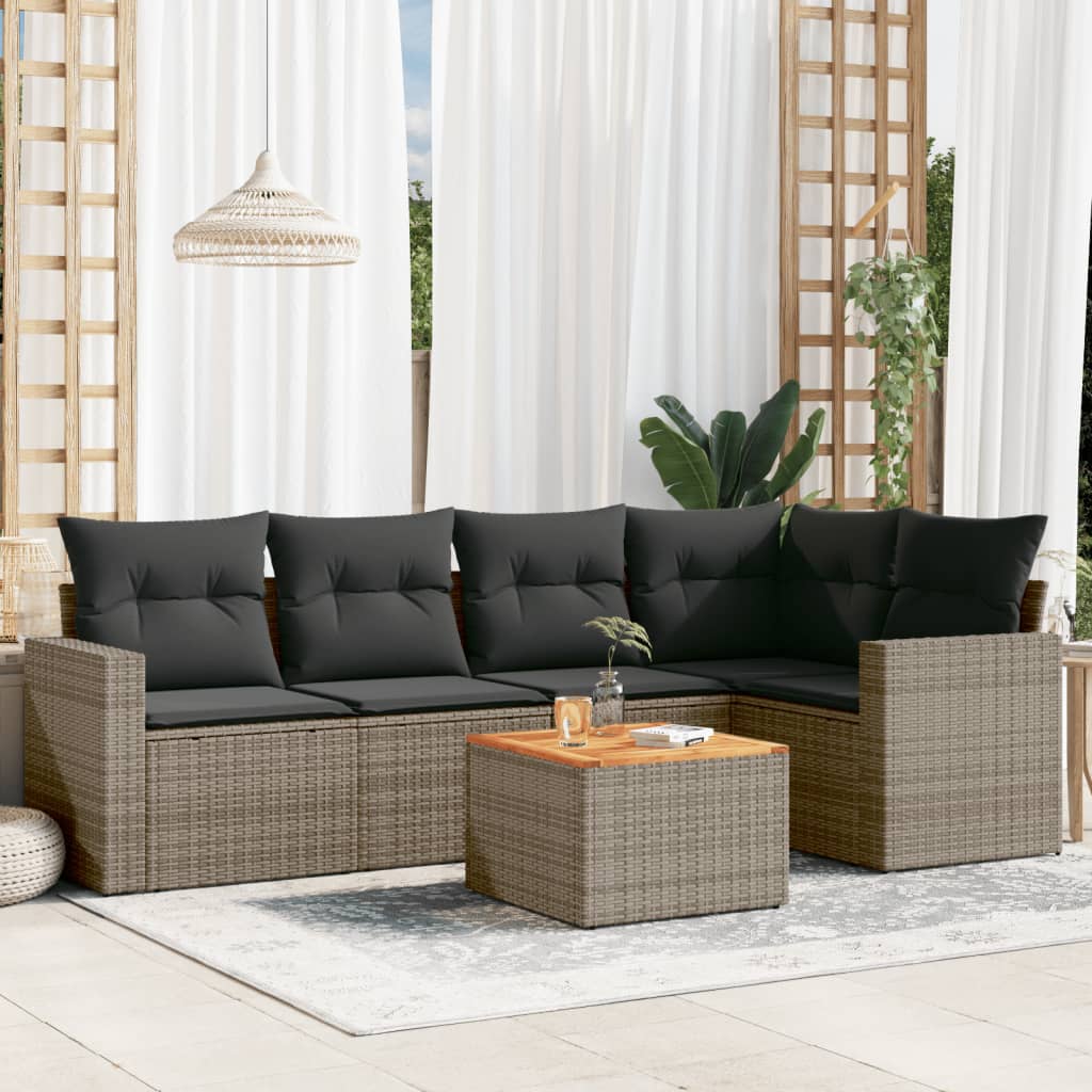 Set Mobilier De Grădină Cu Perne, 6 Piese, Negru, Poliratan