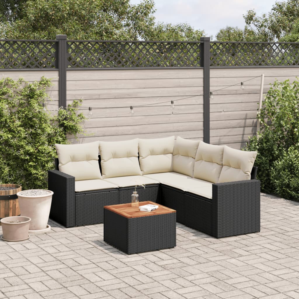Set Mobilier De Grădină Cu Perne, 6 Piese, Negru, Poliratan