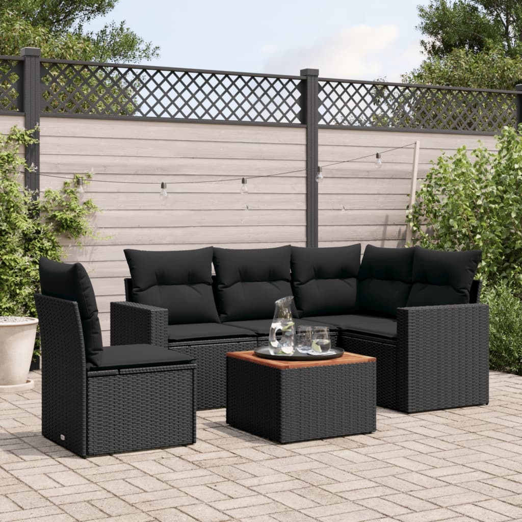 Set Mobilier De Grădină Cu Perne, 6 Piese, Negru, Poliratan