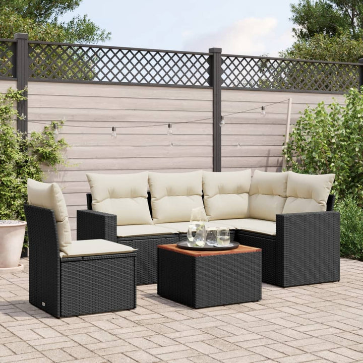 Set Mobilier De Grădină Cu Perne, 6 Piese, Negru, Poliratan