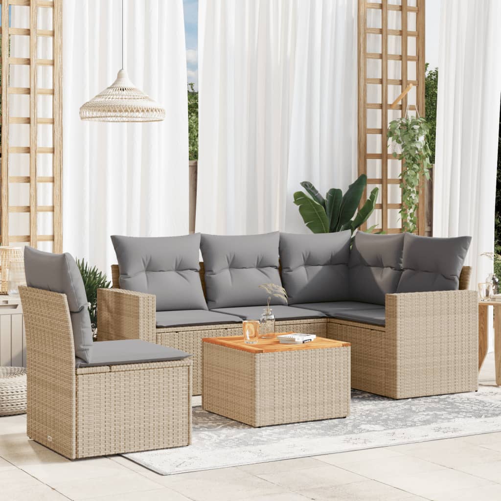 Set Mobilier De Grădină Cu Perne, 6 Piese, Negru, Poliratan