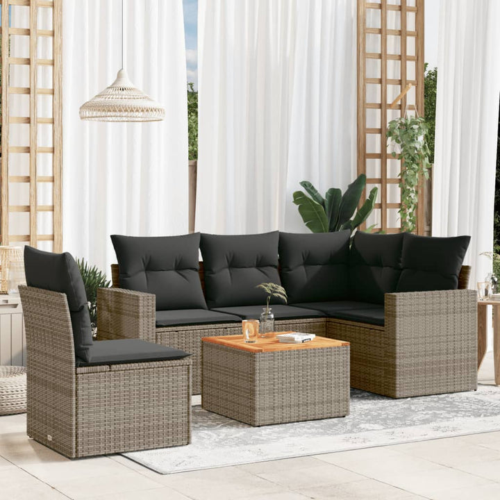 Set Mobilier De Grădină Cu Perne, 6 Piese, Negru, Poliratan
