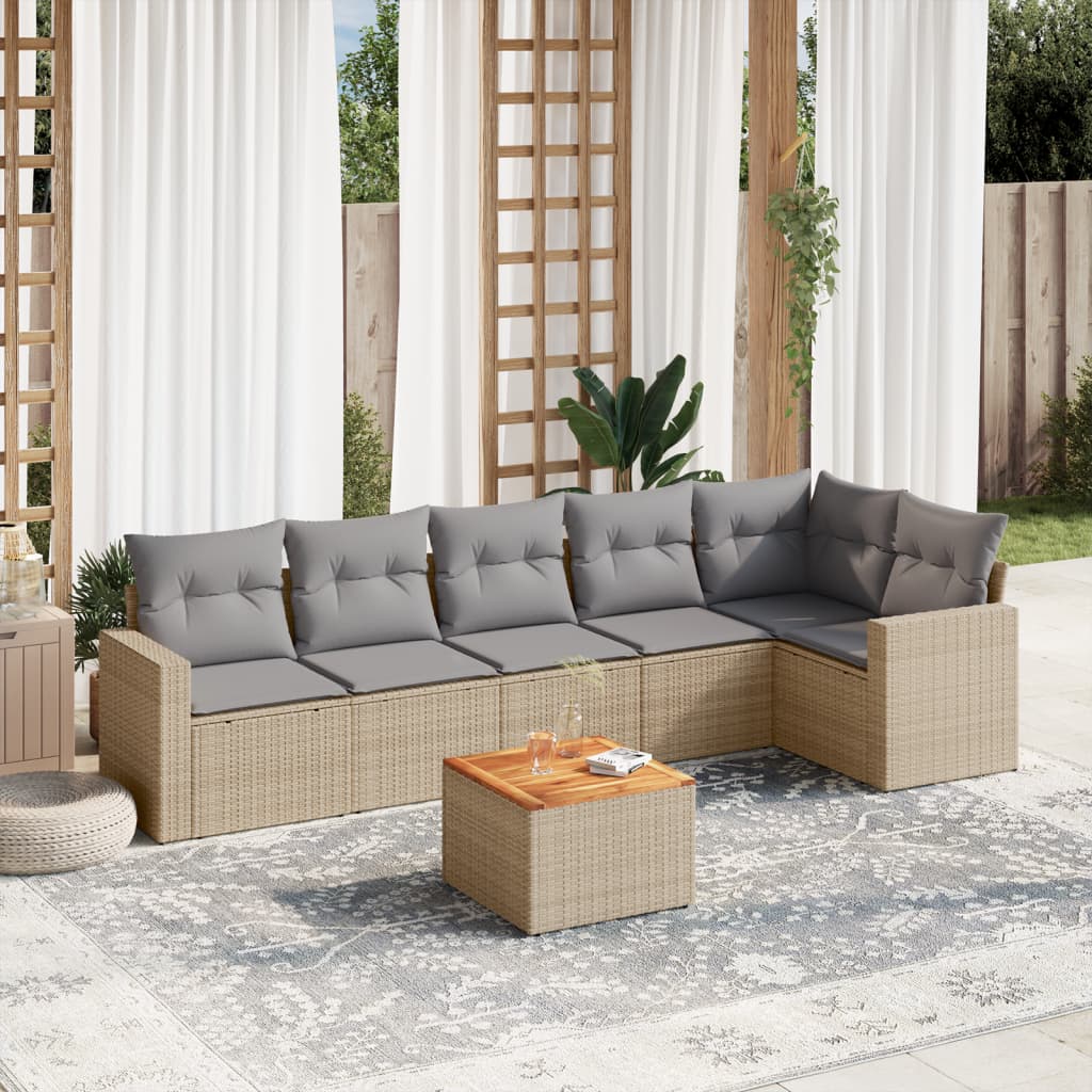 Set Canapele De Grădină Cu Perne, 7 Piese, , Poliratan
