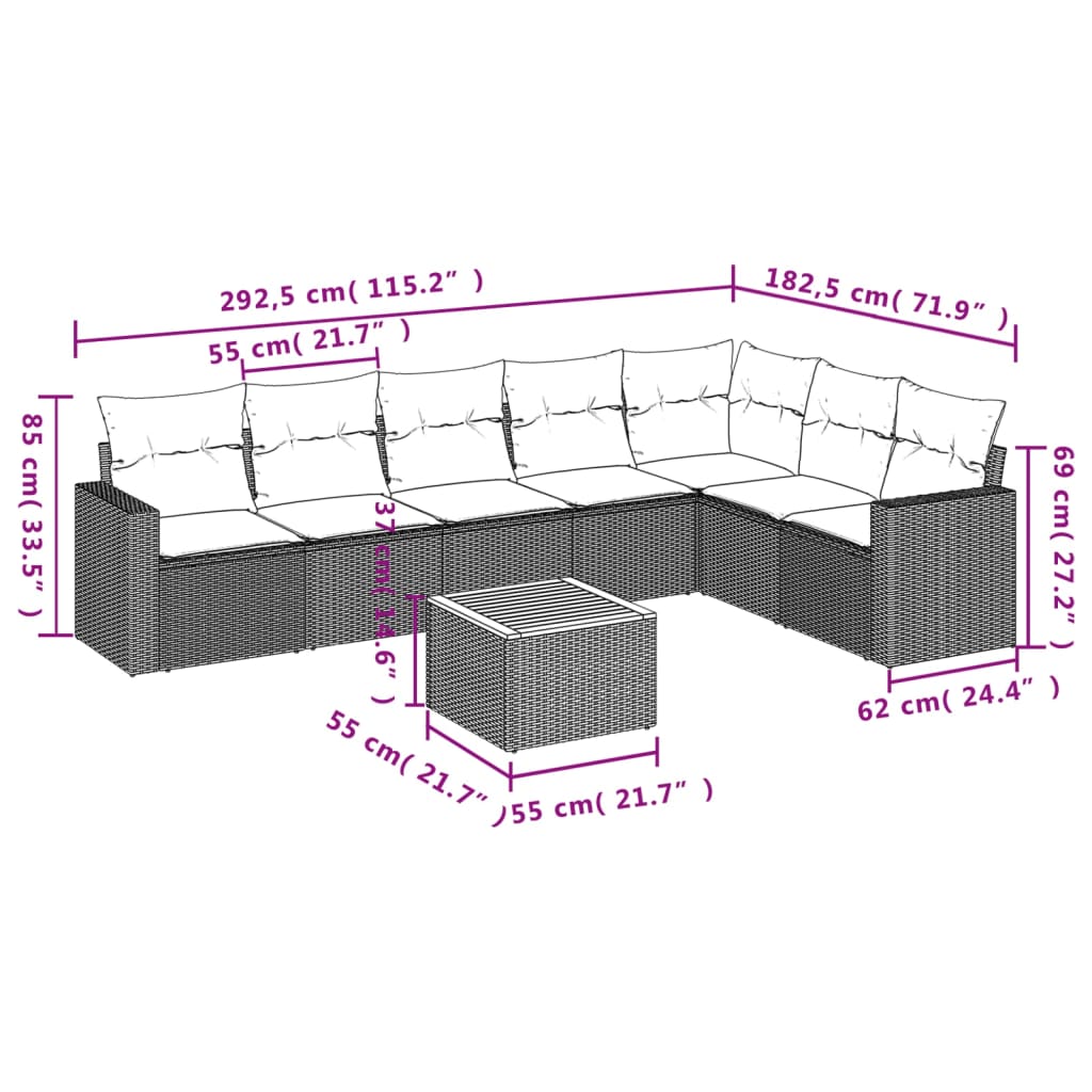 Set Mobilier De Grădină Cu Perne, 8 Piese, , Poliratan