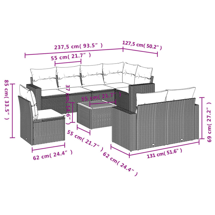 Set Mobilier De Grădină Cu Perne, 9 Piese, , Poliratan