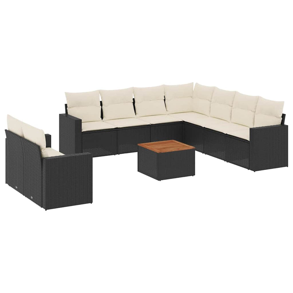 Set Canapele De Grădină Cu Perne, 10 Piese, Negru, Poliratan