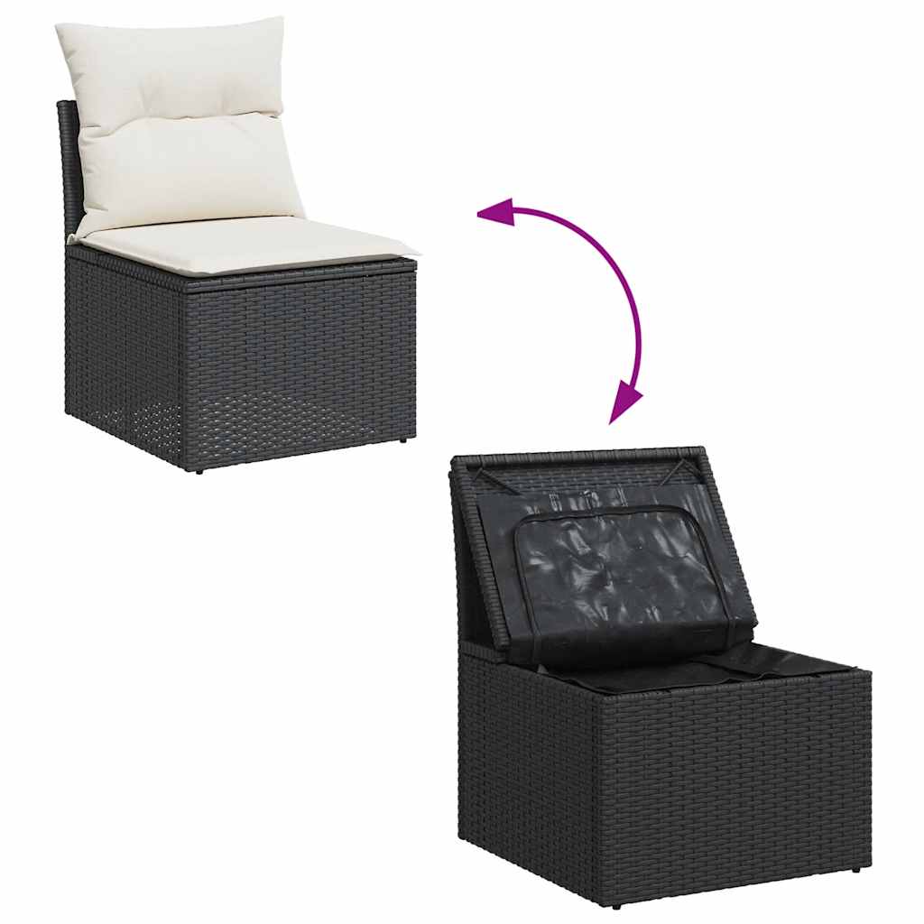 Set Canapele De Grădină Cu Perne, 10 Piese, Negru, Poliratan