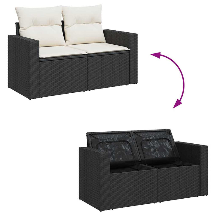 Set Canapele De Grădină Cu Perne, 10 Piese, Negru, Poliratan