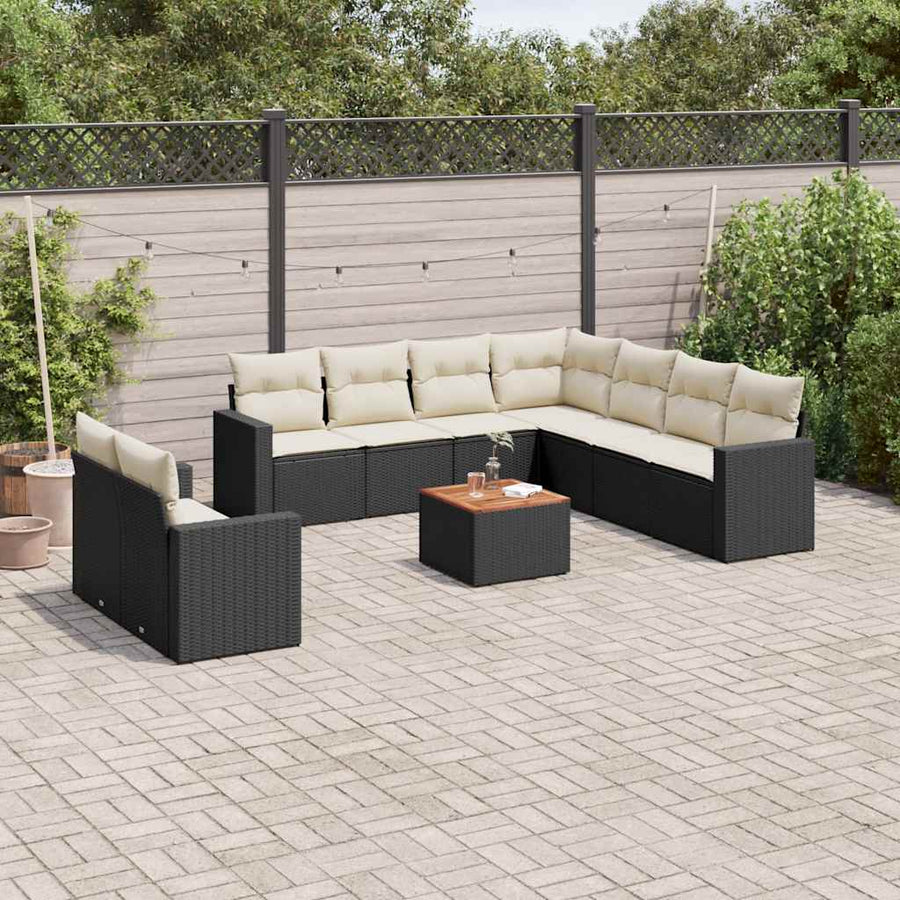 Set Canapele De Grădină Cu Perne, 10 Piese, Negru, Poliratan