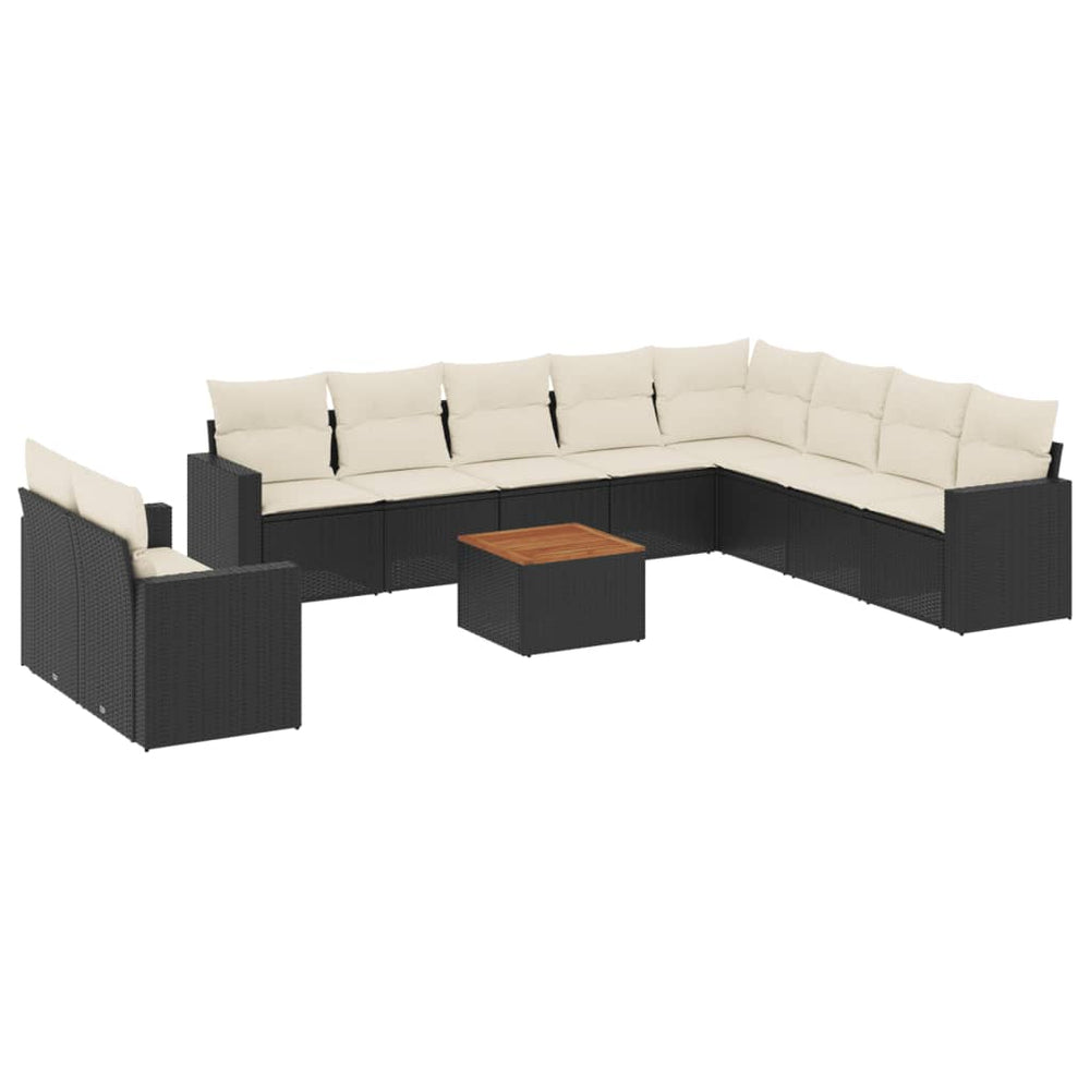 Set Canapele De Grădină Cu Perne, 11 Piese, Negru, Poliratan