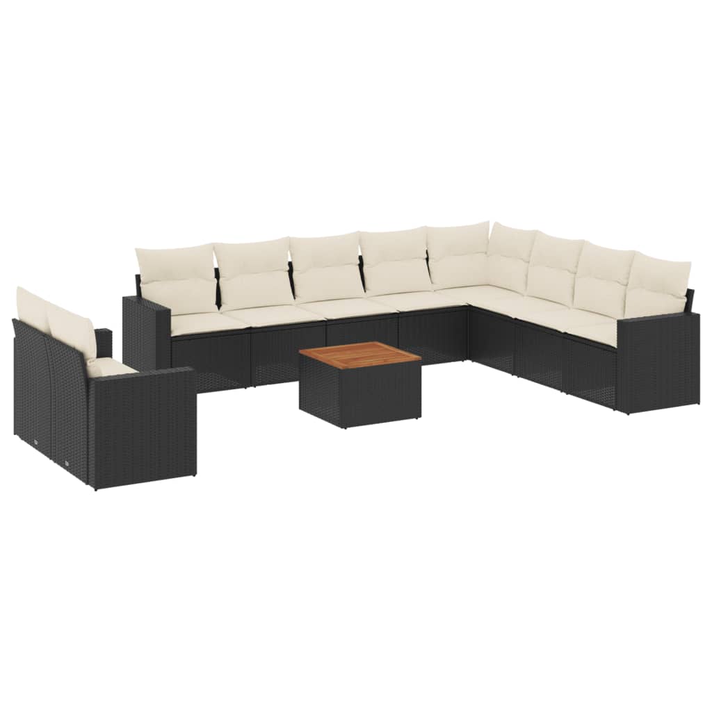 Set Canapele De Grădină Cu Perne, 11 Piese, Negru, Poliratan