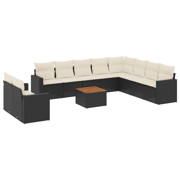 Set Canapele De Grădină Cu Perne, 11 Piese, Negru, Poliratan