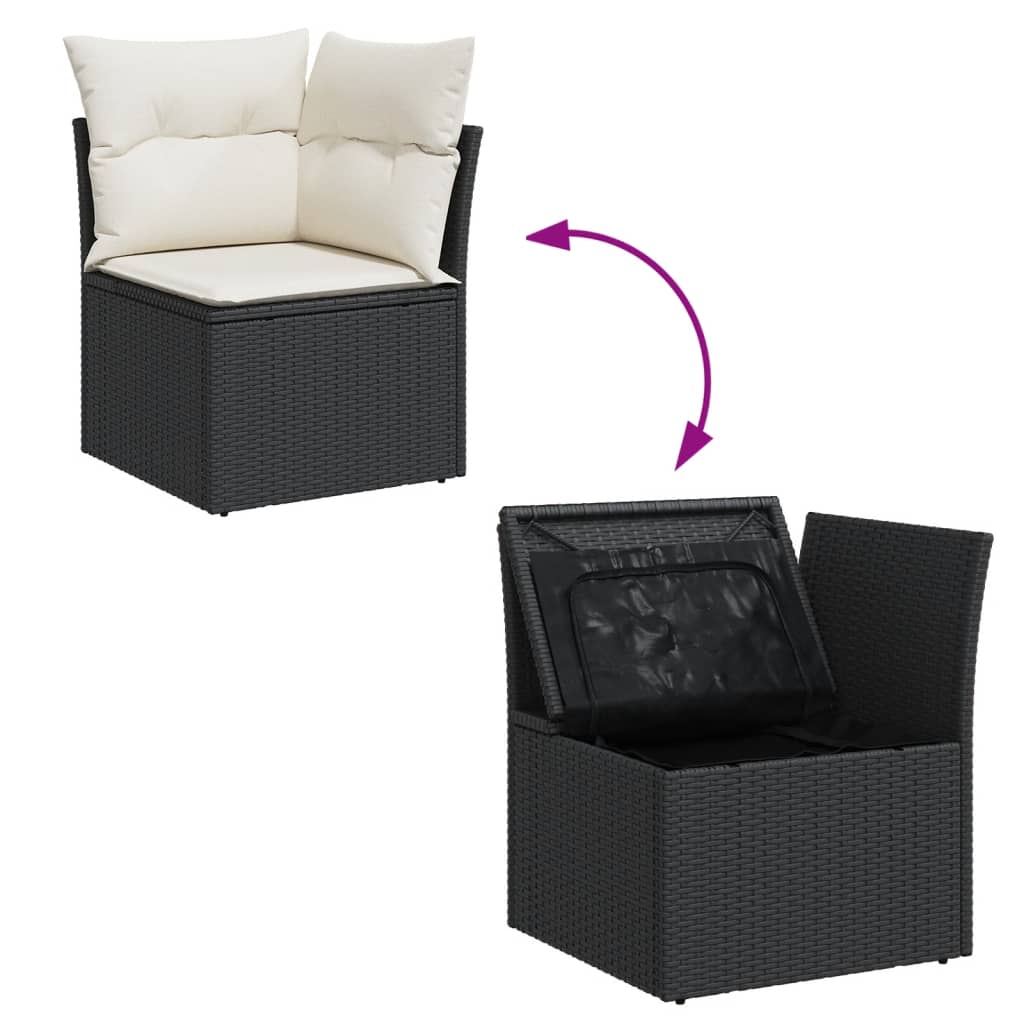 Set Canapele De Grădină Cu Perne, 11 Piese, Negru, Poliratan