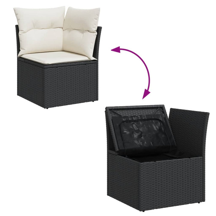 Set Canapele De Grădină Cu Perne, 11 Piese, Negru, Poliratan
