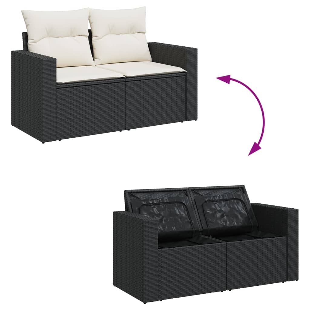 Set Canapele De Grădină Cu Perne, 11 Piese, Negru, Poliratan
