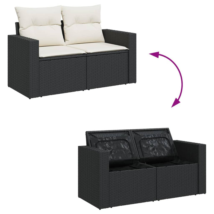 Set Canapele De Grădină Cu Perne, 11 Piese, Negru, Poliratan