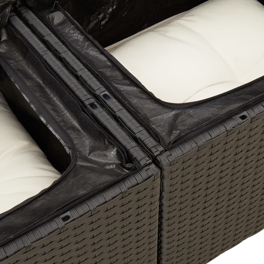 Set Canapele De Grădină Cu Perne, 11 Piese, Negru, Poliratan