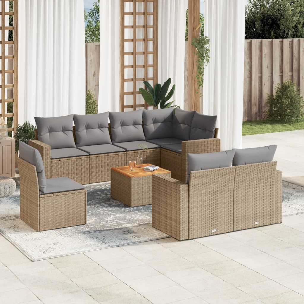Set Mobilier De Grădină Cu Perne, 9 Piese, , Poliratan