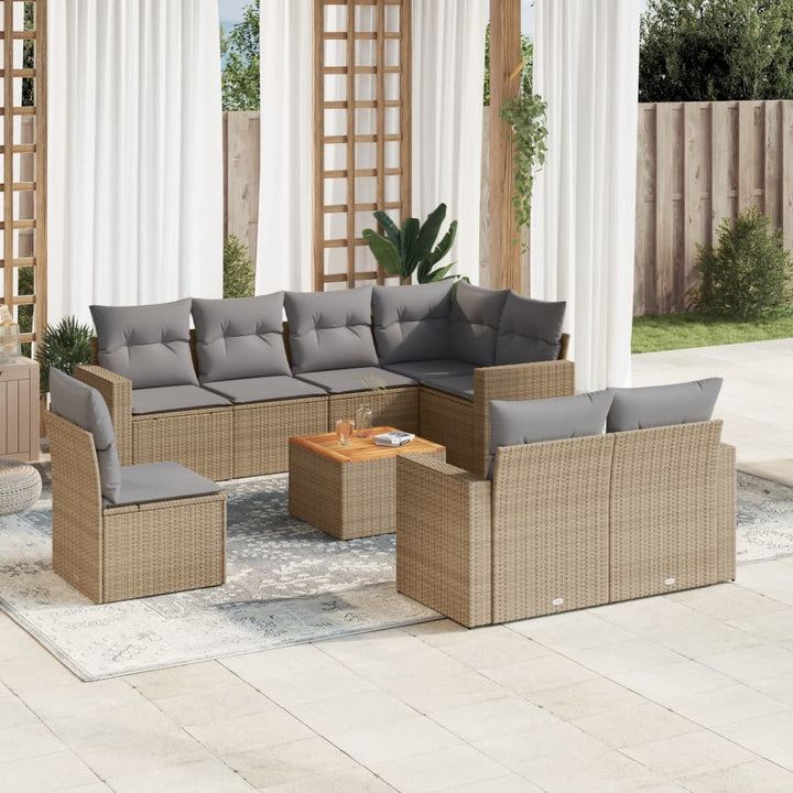 Set Mobilier De Grădină Cu Perne, 9 Piese, , Poliratan