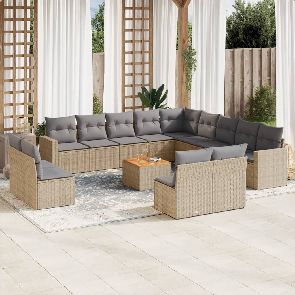 Set Mobilier De Grădină Cu Perne, 14 Piese, , Poliratan