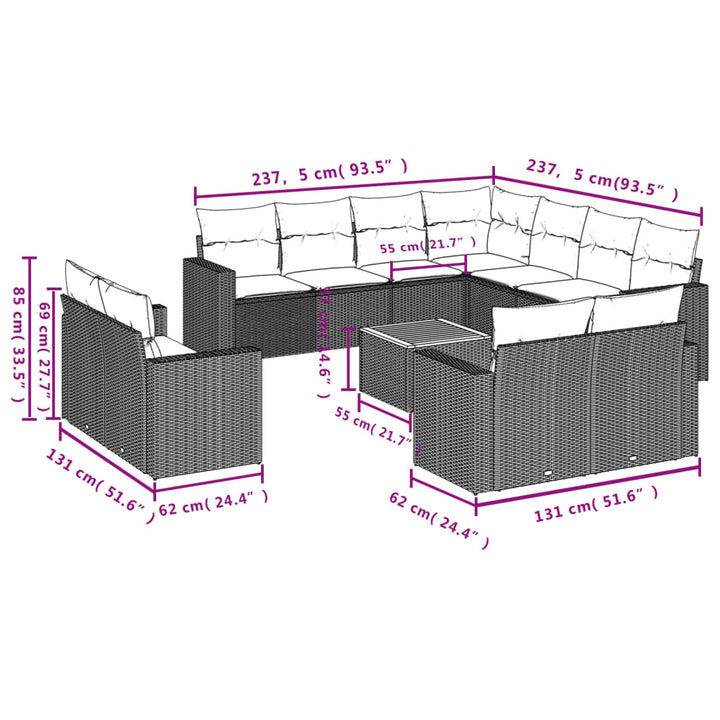 Set Canapele De Grădină, 12 Piese, Cu Perne, , Poliratan