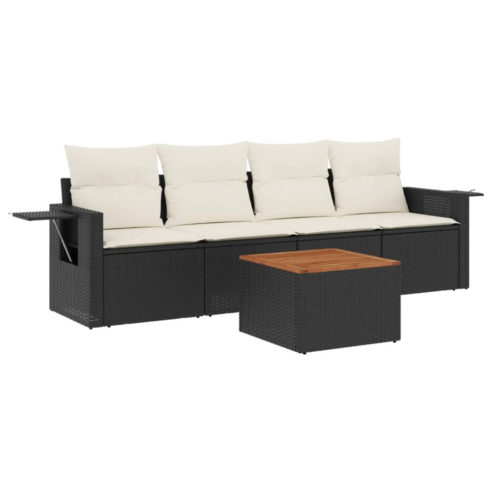 Set Mobilier De Grădină Cu Perne, 5 Piese, Negru, Poliratan