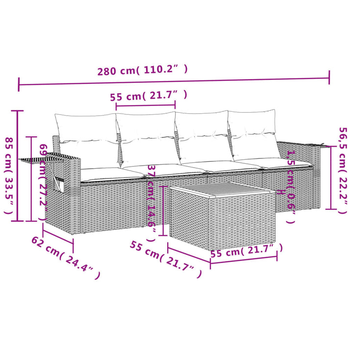 Set Mobilier De Grădină Cu Perne, 5 Piese, Negru, Poliratan