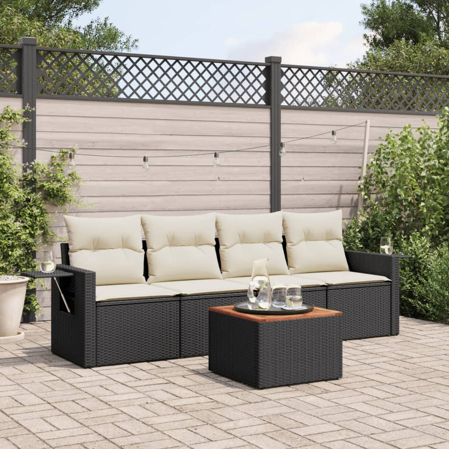 Set Mobilier De Grădină Cu Perne, 5 Piese, Negru, Poliratan