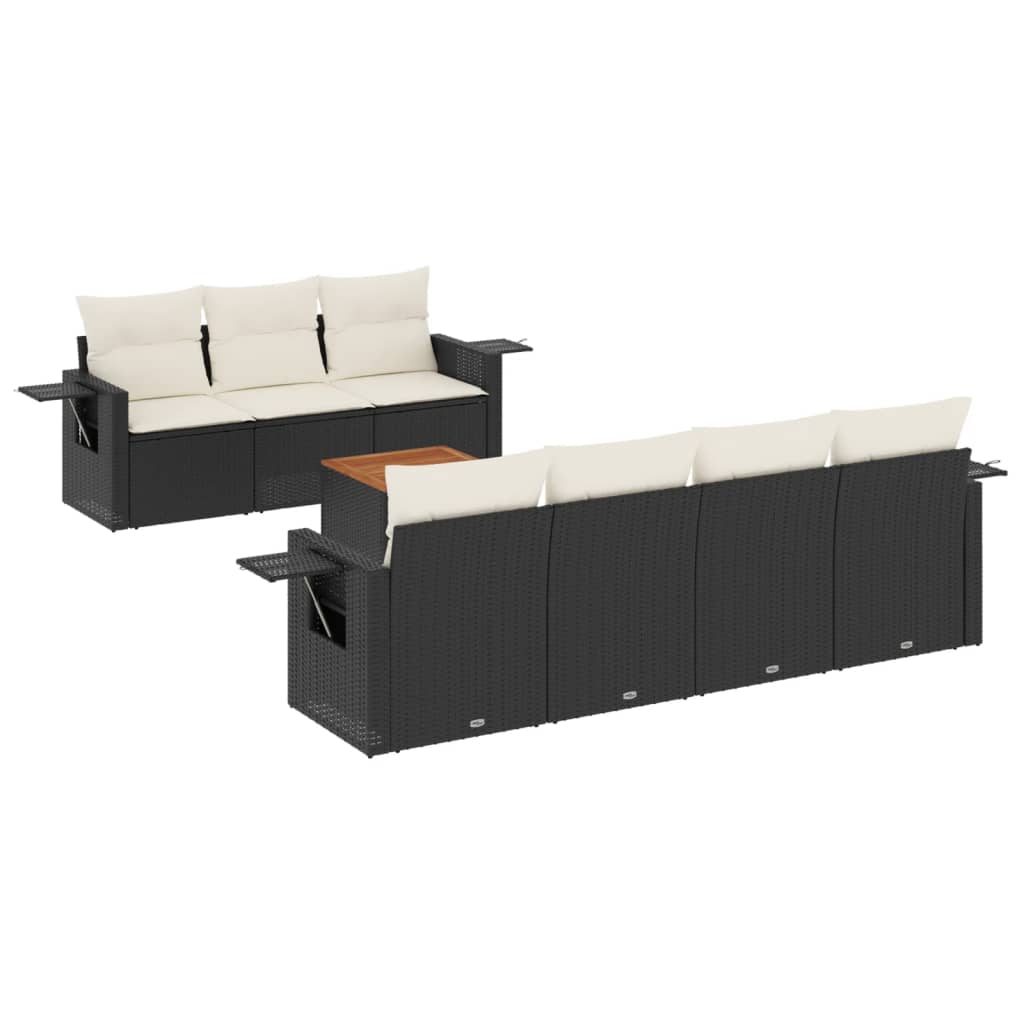 Set Mobilier De Grădină Cu Perne, 8 Piese, Negru, Poliratan