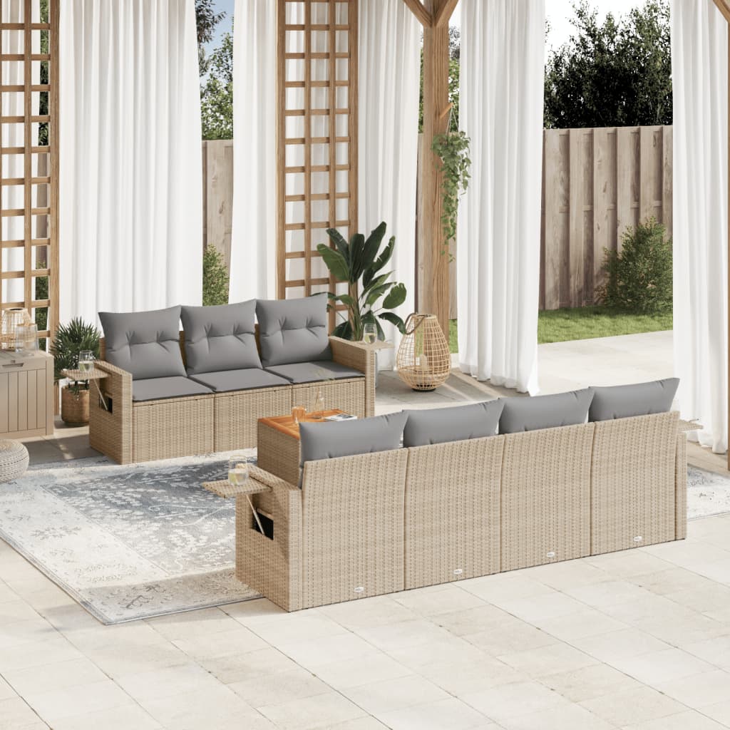 Set Mobilier De Grădină Cu Perne, 8 Piese, Negru, Poliratan