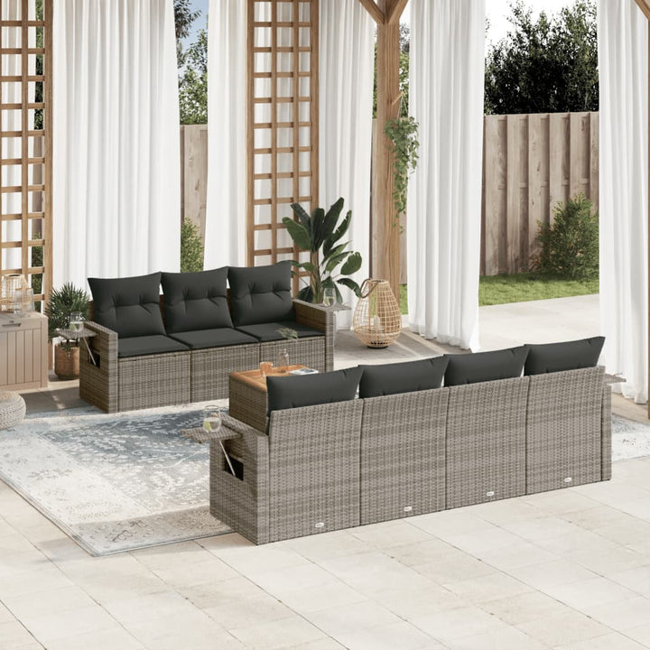 Set Mobilier De Grădină Cu Perne, 8 Piese, Negru, Poliratan