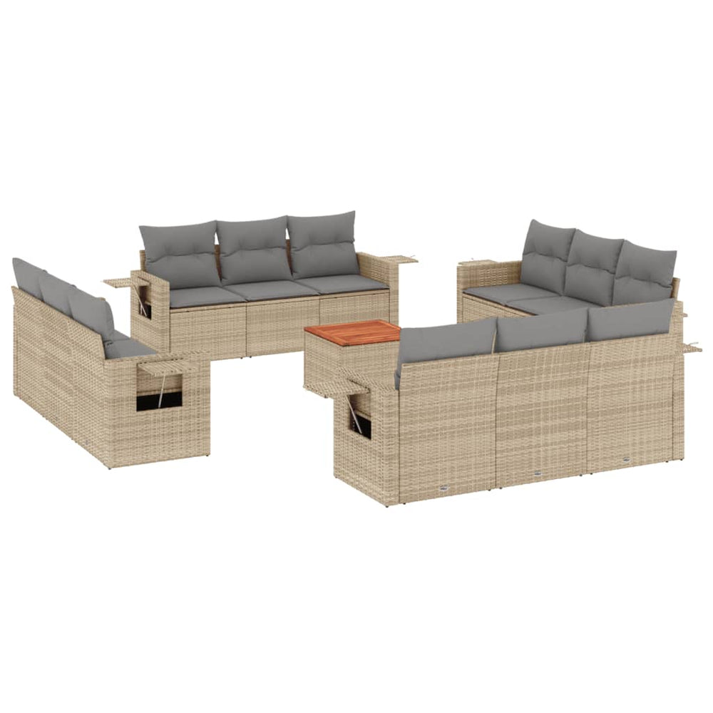 Set Canapele De Grădină, 13 Piese, Cu Perne, Bej, Poliratan
