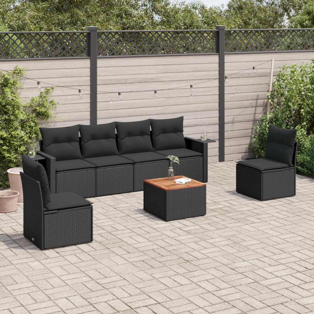 Set Canapele De Grădină Cu Perne, 7 Piese, Negru, Poliratan