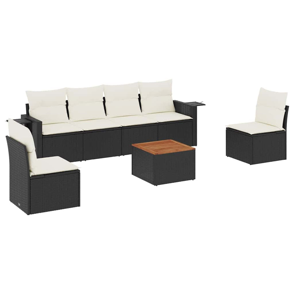Set Canapele De Grădină Cu Perne, 7 Piese, Negru, Poliratan
