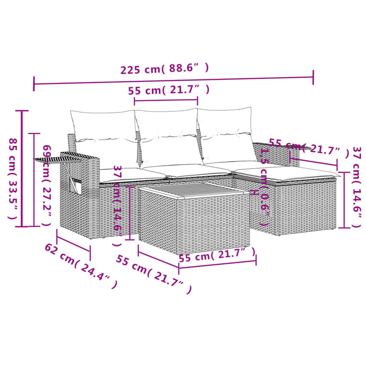 Set Mobilier De Grădină Cu Perne, 5 Piese, , Poliratan