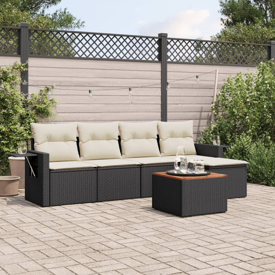 Set Mobilier De Grădină Cu Perne, 6 Piese, Negru, Poliratan