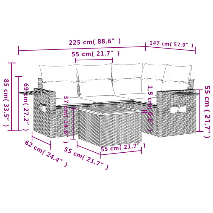 Set Mobilier De Grădină Cu Perne, 5 Piese, , Poliratan