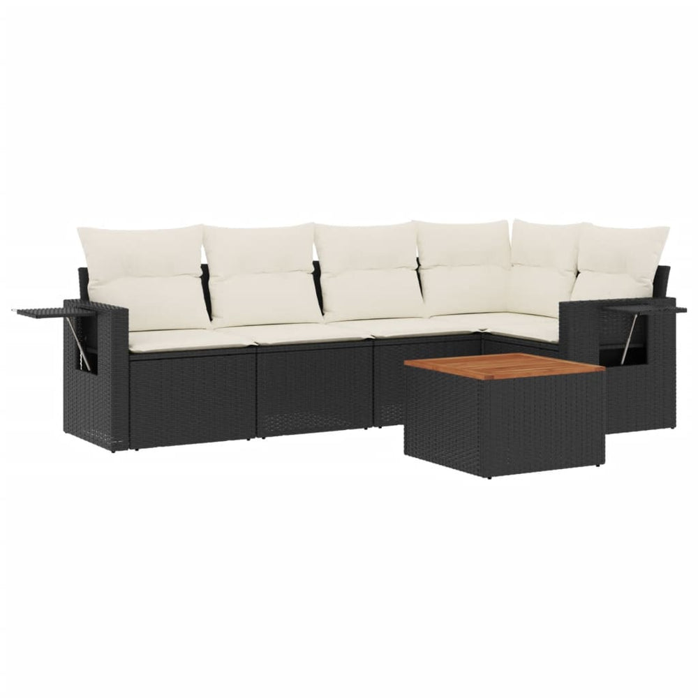 Set Mobilier De Grădină Cu Perne, 6 Piese, Negru, Poliratan