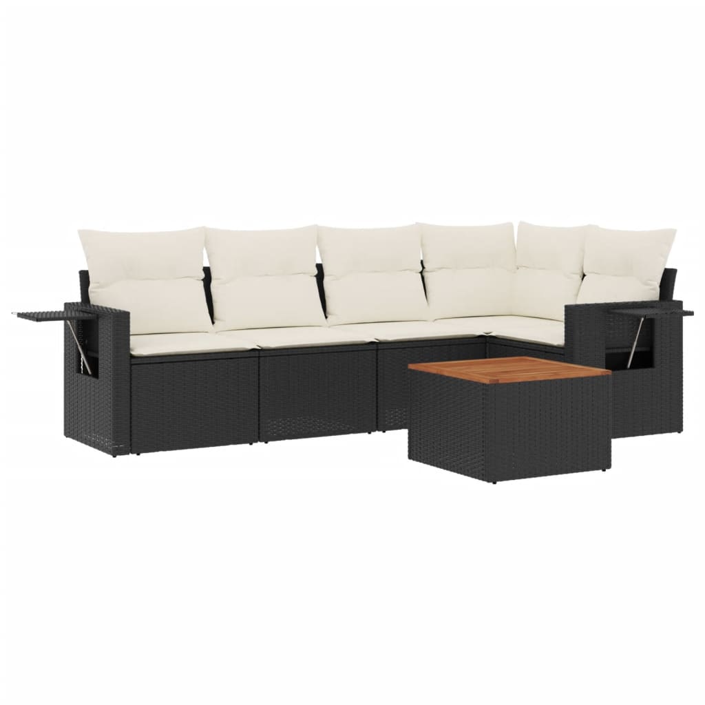 Set Mobilier De Grădină Cu Perne, 6 Piese, Negru, Poliratan